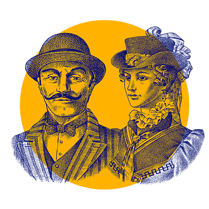 Ein Mann und eine Frau mit Hüten.